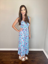 Load image into Gallery viewer, Turquoise Sleeveless Floral Print Dress
