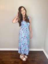 Load image into Gallery viewer, Turquoise Sleeveless Floral Print Dress
