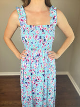 Load image into Gallery viewer, Turquoise Sleeveless Floral Print Dress
