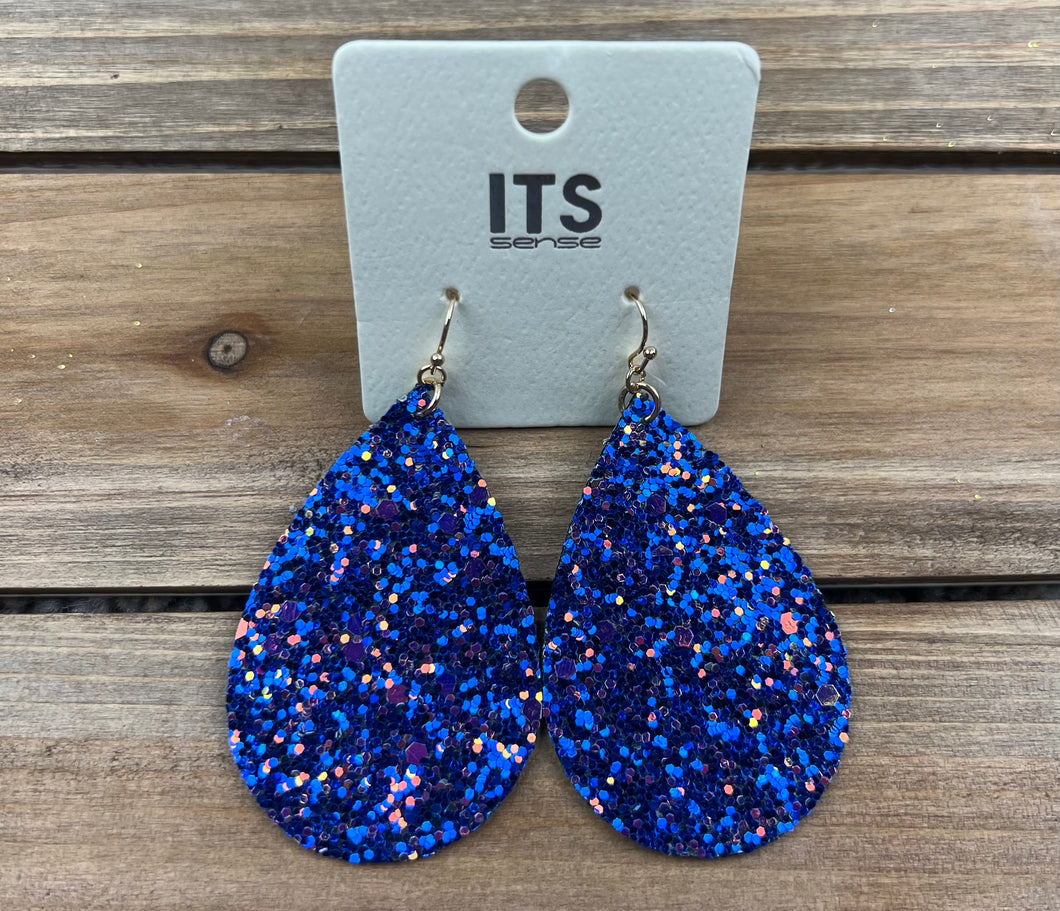 Midnight Blue Glitter Teardrop Earrings