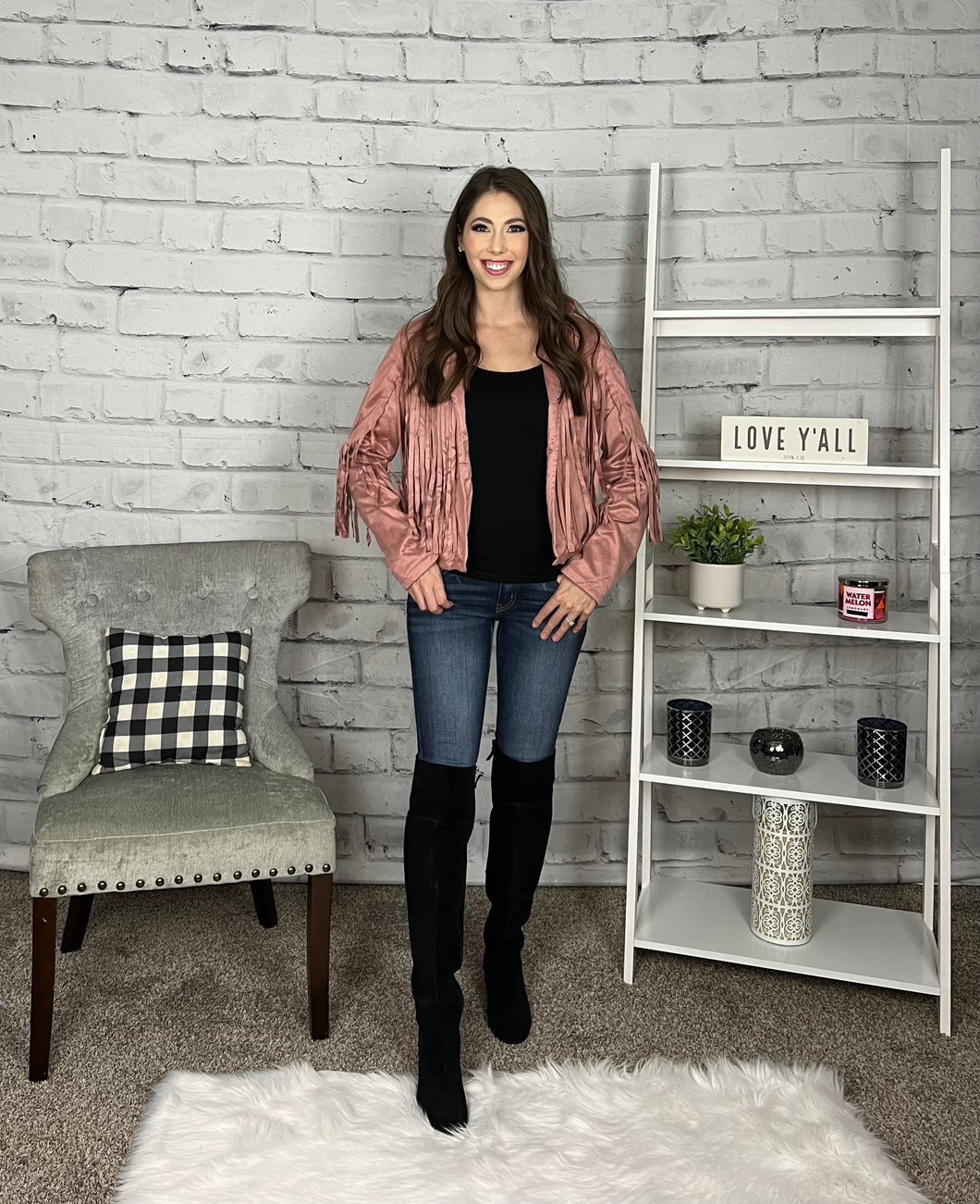 Dusty Rose Fringe Jacket