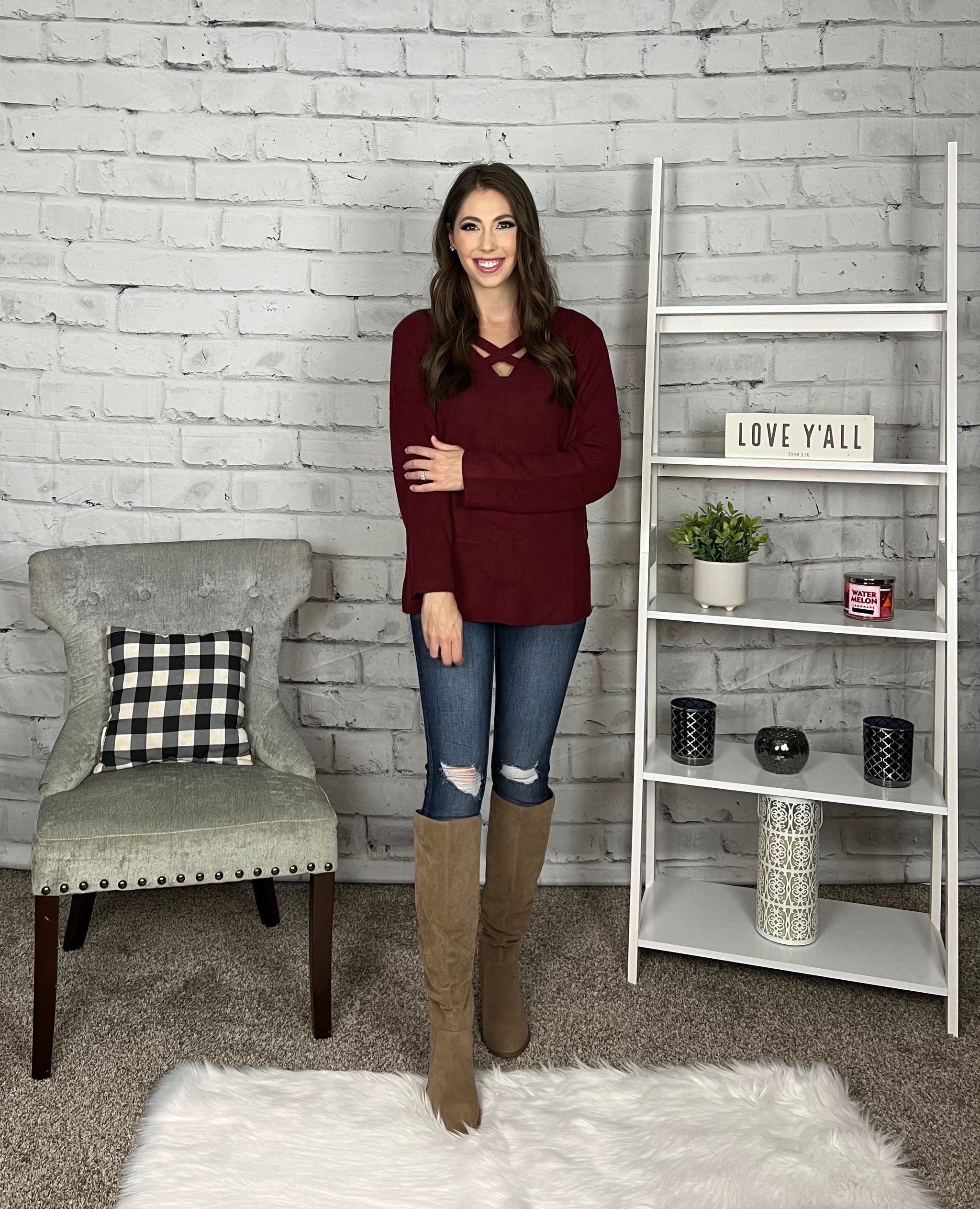 Ruby Red Crisscross Sweater – Nash Belle Boutique