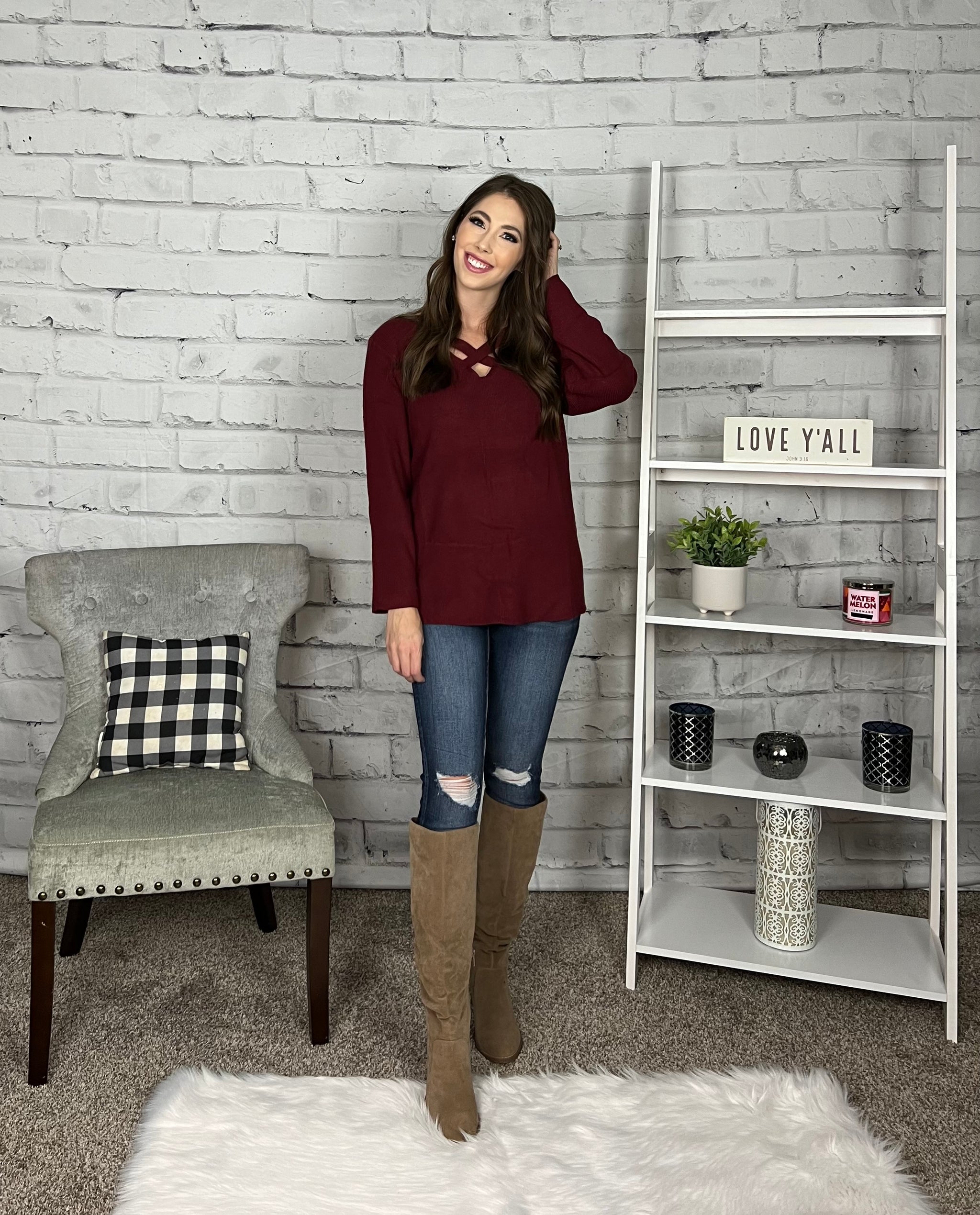 Ruby Red Crisscross Sweater – Nash Belle Boutique