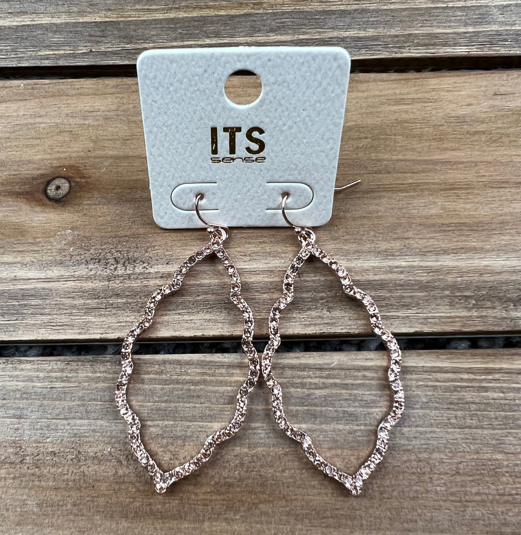 Rose Gold Rhinestone Accented Hook Earrings
