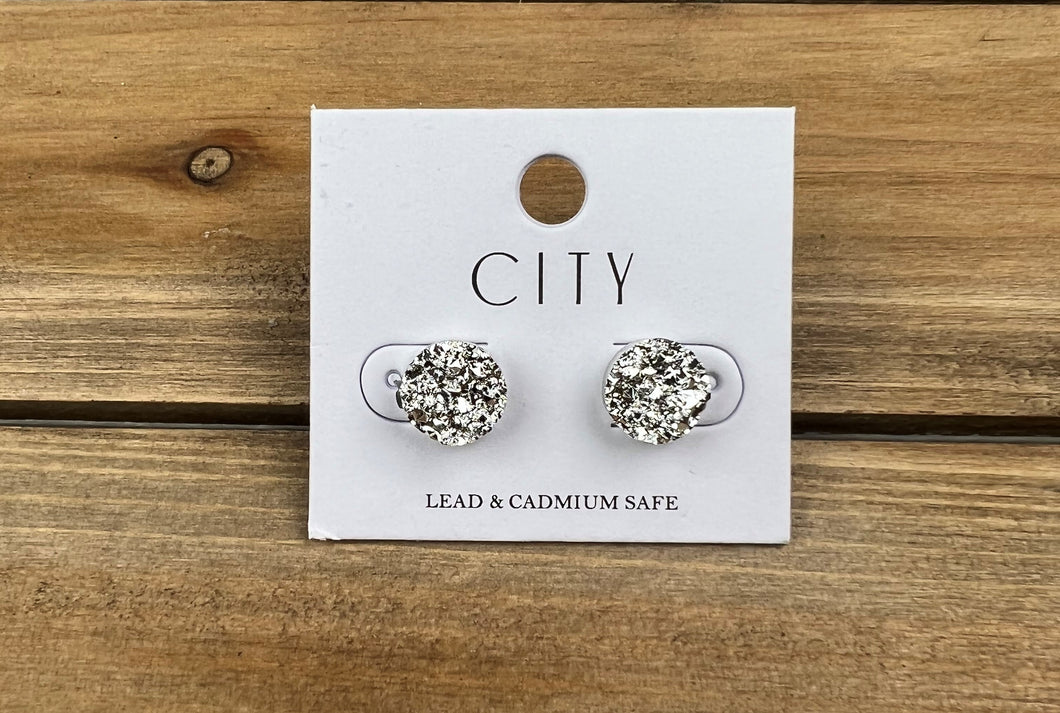 Silver Round Druzy Post Earrings