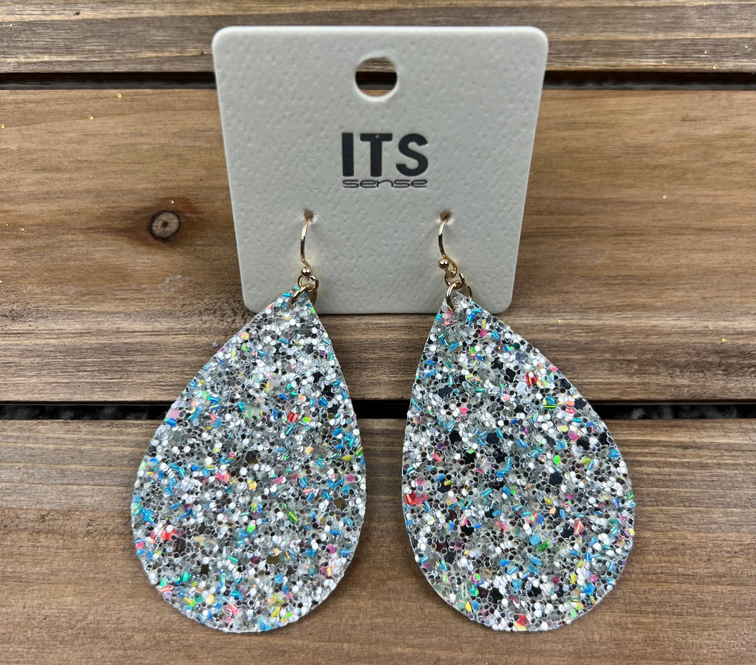 Silver Glitter Teardrop Earrings