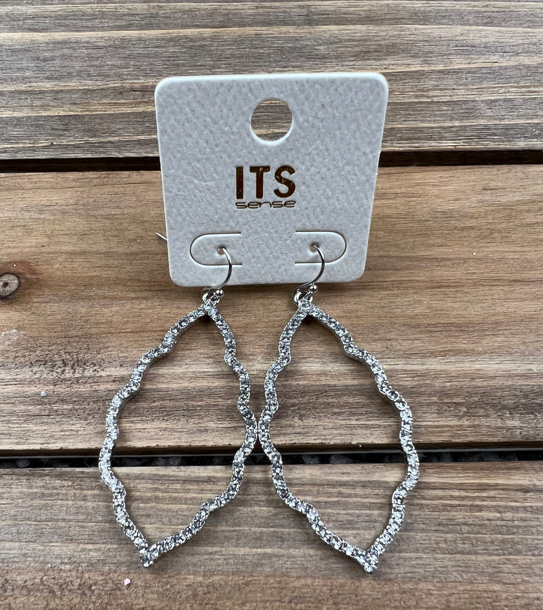 Silver Rhinestone Accented Hook Earrings