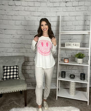 Load image into Gallery viewer, Pink Smiley Face Striped Lounge Wear Set

