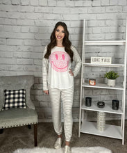 Load image into Gallery viewer, Pink Smiley Face Striped Lounge Wear Set
